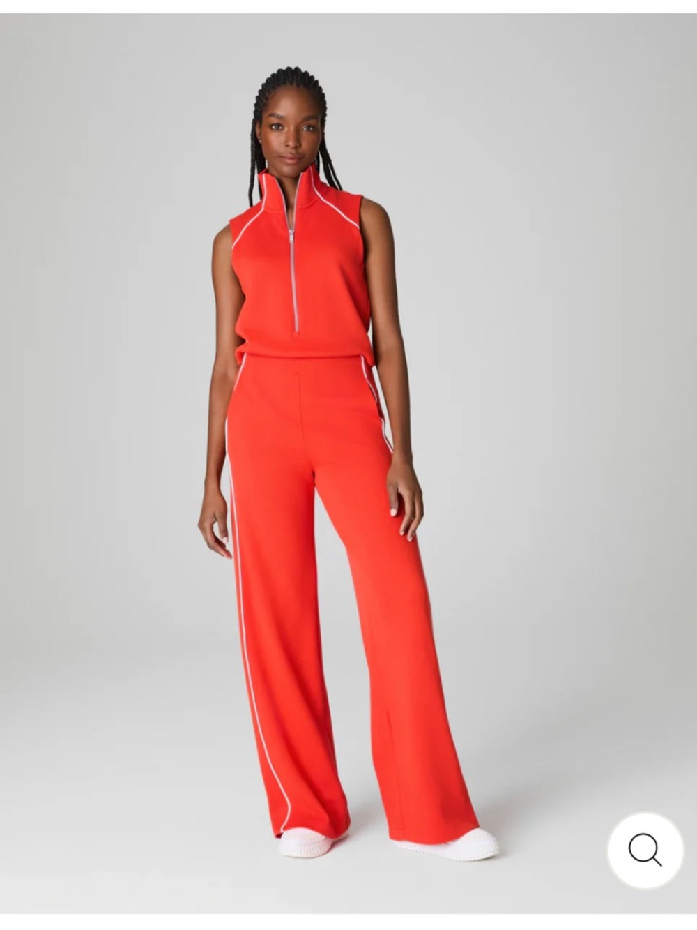 SPANX Air Essentials Pique Sleeveless‎ Mockneck Wide Leg Jumpsuit Medium Orange
